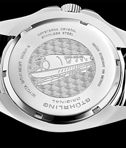 Stuhrling Original Men's Watch Dive Watch Silver 42 MM Case with Screw Down Crown Rubber Strap Water Resistant to 330 FT