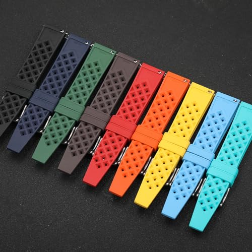 TACTICAL FROG FKM Rubber Watch Strap Fast-Release Tropical Fluororubber 20mm Rubber Watch Band, Soft Breathable Universal Replacement for Men Women Stainless Steel Buckle