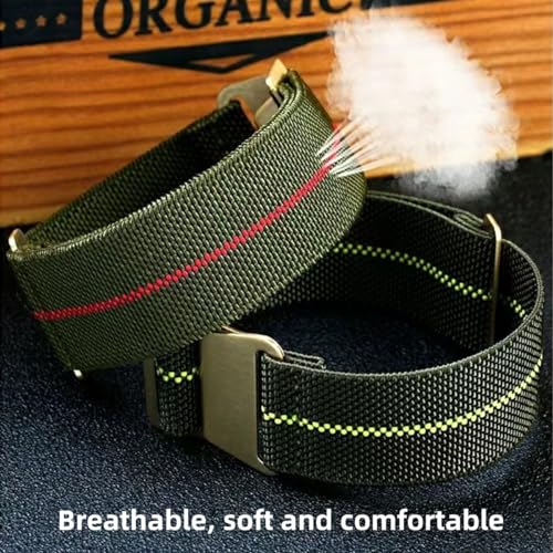 Danxancy French Troops Paratrooper Watchband,Military Elastic Nylon Watch Strap with Hook-and-Loop for Men Women Silver & Black Buckle 18/20/22mm