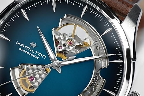 Hamilton Jazzmaster Open Heart Automatic Men's Watch, 40mm Stainless Steel Case, Swiss Made, Blue Dial Analog Wrist Watch, 50m Waterproof, Sapphire Crystal, 3-Hand Movement, Cow Leather Strap