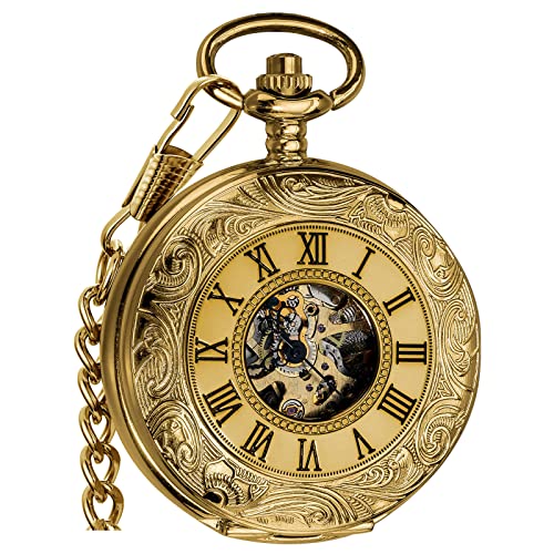VIGOROSO Mechanical Pocket Watches for Men Gold Pocket Watch with Chain