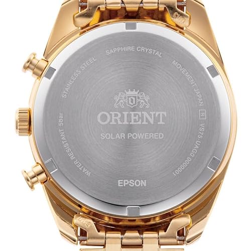 Orient Stretto Solar Chronograph Champagne Dial Gold Colour Strap Men’s Watch RA-TX0301G10B