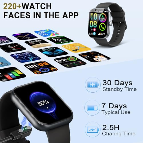 Smart Watch (Answer/Make Calls), 1.96" HD Smartatch for Men Women , 113+ Sport Modes, Fitness Tracker with Heart Rate/Sleep Monitor/Pedometer/Calories, IP68 Waterproof Running Watch for Android iOS