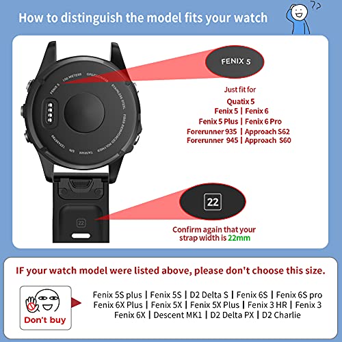 NotoCity Compatible with Fenix 6 Watchbands 22mm band for Fenix 8 47mm/Fenix 6/Fenix 6 Pro/Fenix 5/Fenix 5 Plus/Forerunner 935/Forerunner 945/Approach S60/Quatix 5(Black)