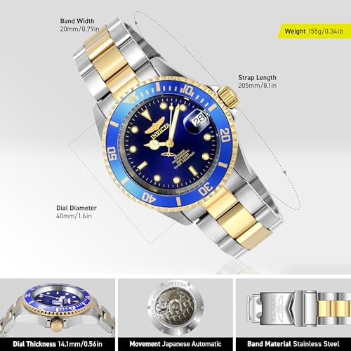 Invicta Men's Pro Diver 40mm Steel and Gold Tone Stainless Steel Automatic Watch with Coin Edge Bezel, Two Tone/Blue (Model: 8928OB)