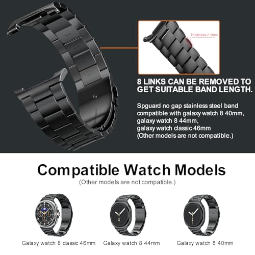 Metal Band Compatible with Samsung Galaxy Watch 8 40mm/44mm/Classic 46mm 2025,No Gap Business Stainless Steel Strap for Galaxy Watch8 Men Women,NOT for Other Models(Black)