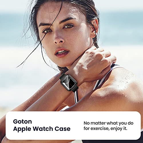 3 in 1 Goton Waterproof Hard Case for Apple Watch Screen Protector 44mm, 360° Slim Full Protective Tempered Glass Face Cover + Back Hard PC Bumper for iWatch SE 3/SE 2/SE, Series 6/5/4,44mm MatteBlack