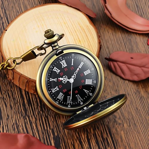 LYMFHCH Vintage Pocket Watch Roman Numerals Scale Quartz Pocket Watches with Chain Christmas Graduation Birthday Gifts Fathers Day