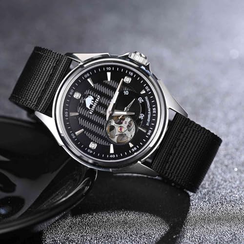 BISONSTRAP Men’s Nylon Watch Bands, Two-Piece Military Watch Straps, Quick Release, Brushed Buckle, 20mm, Black (Black Buckle)