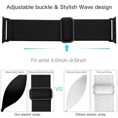 Lerobo Compatible with Apple Watch Band 44mm 46mm Series 11 10 9 8 SE Ultra 3 2 1 42mm 45mm 49mm for Men iWatch Bands Womens Series 7 6 5 4 3 SE2 SE3, Elastic Nylon Solo Loop Sport Strap, Black