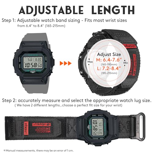 HEMSUT Quick Release 16mm Nylon Watch Band for G-Shock Compatible with G-Shock GD/DW/GW/GA Series (GD-350, DW-5600, GW-6900, GA-100/200/2100) , Super Rugged Military Style Replacement Strap (Premium Seatbelt Nylon)