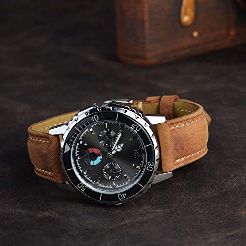 BISONSTRAP Watch Strap 20mm, Vintage Leather Replacement Watch Band, Light Brown with Thread