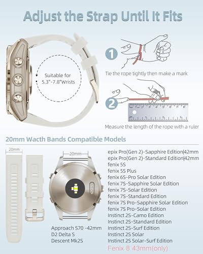 OUTVI Watch Band for Garmin Fenix 5S 6S 7S Pro Solar Silicone Light Gold Buckle Quick Fit 20mm Bands Replacement for Garmin Epix Pro Gen 2 42mm Descent Mk2S/3/3i for Women Fog Gray