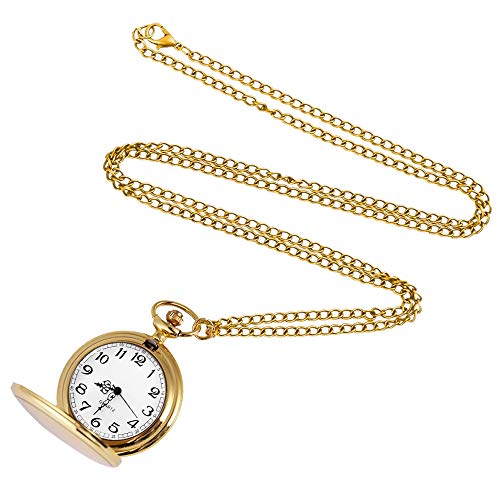 alladaga Set of 2 Classic Pocket Watch with Chain for Men and Women (Black Gold)