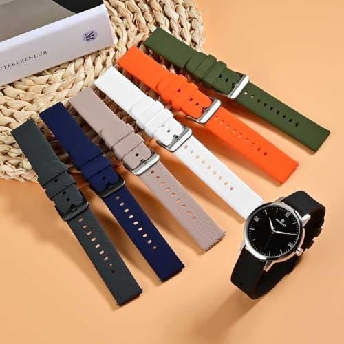 ANNEFIT Silicone Watch Bands for Men Women, Soft Rubber Watch Strap with Quick Release, Band Width 20mm with Silver Buckle (Black)