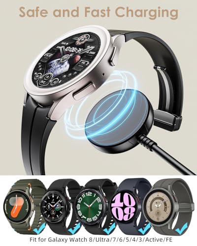 2 Pack for Samsung Galaxy Watch Charger Compatible with Watch 9/Ultra 2/8/8 Classic/Ultra/7/6/6 Classic/5/5 Pro/4/4 Classic/3/Active/FE USB A Magnetic Charging Docks Accessories 3.3FT