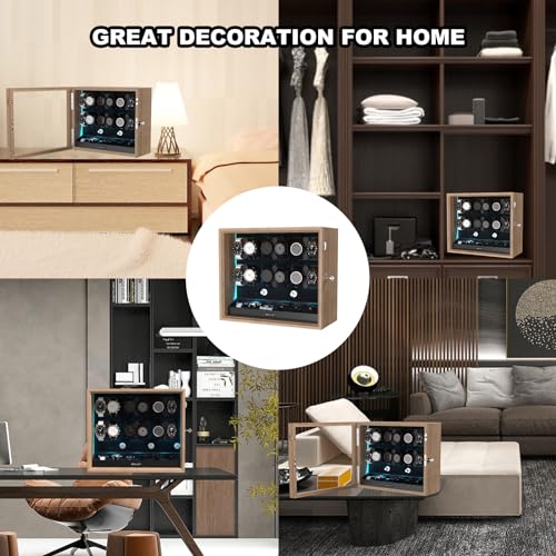 XTELARY Watch Winder for 12 Automatic Watches, Wood Color Lockable Automatic Winders with Extra 6 Watch Storages, 4 Rotation Modes, Flexible Watch Pillows, Quiet Mabuchi Motor, and Blue Backlight