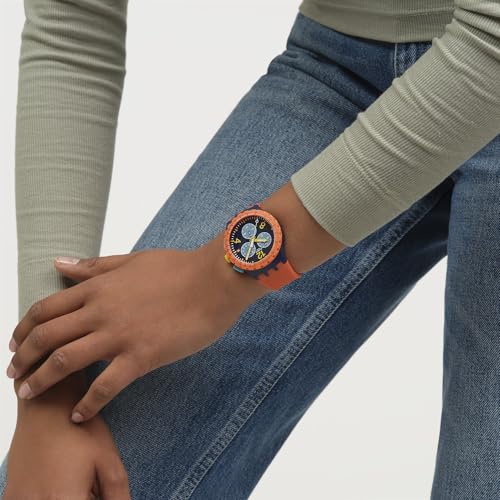 Swatch Unisex Casual Watch Orange Polymer Quartz CAMO Flash