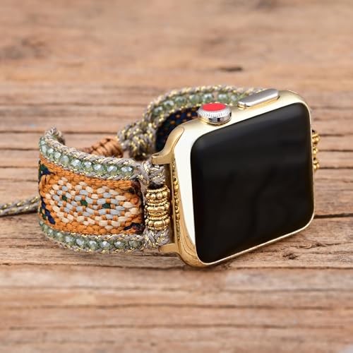 Braided Western Boho Nylon Band Compatible with Apple Watch Bands 38mm 40mm 41mm 42mm 44mm 45mm 49mm, Women Adjustable Bracelet Beaded Bohemian Strap for iWatch Series 9 8 SE Ultra 7 6 5 4 3 2 1 (38mm/40mm/41mm, Boho Green Orange)