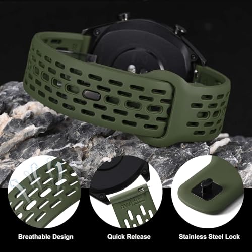 WOCCI 22mm Breathable Hollow Silicone Watch Band, Quick Release, Replacement Strap for Men and Women (Green)