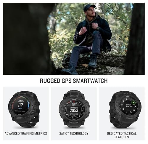 Wearable4U Garmin Instinct 3 Tactical Edition, AMOLED Display, 50mm, Rugged Outdoor GPS Smartwatch, Applied Ballistics Support, LED Flashlight, Multi-Band GPS, 10 ATM PowerBank Bundle