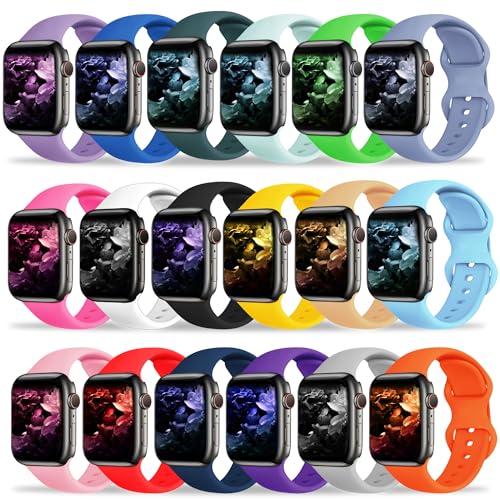 Kounlsyam 18 Pack Bands Compatible with Apple Watch Band 49mm 46mm 45mm 44mm 42mm 41mm 40mm 38mm for Women Men, Sport Silicone Breathable Strap for iWatch Series Ultra 11 10 9 8 SE 7 6 5 4 3 2 1