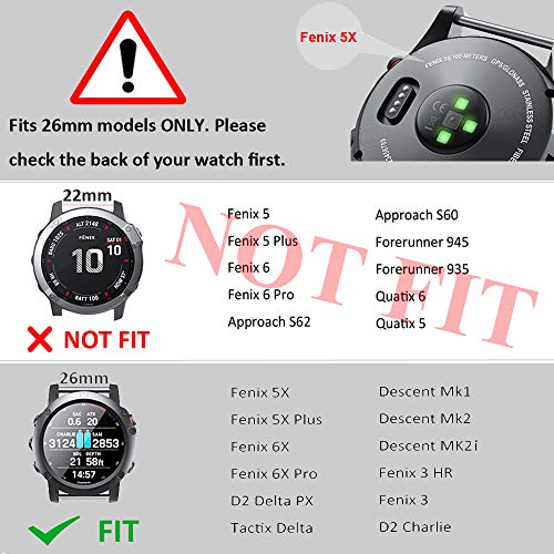 ANCOOL Compatible with Fenix 6X/7X Band 26mm Quickfit Soft Silicone Watch Band Replacement for Fenix 5X/Fenix 8 51mm/Fenix 5X Plus/Fenix 3/Fenix 6X Pro/Descent Descent MK2i Smartwatches (Black)