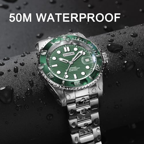 STARKING Automatic Watches for Men, Miyota 8215 Japanese Automatic Movement, Sapphire Crystal, 5ATM Waterproof, Stainless Steel, Auto Date, Green
