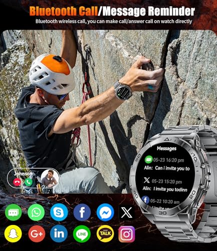 HIRREO Smart Watch for Men, 1.6'' AMOLED HD Fitness Watches with LED Flashlight, Buletooth Calling, 600mAh Battery/2 Straps/100+ Sports/IP68 Waterproof Smartwatch for Android iOS, Black-Orange