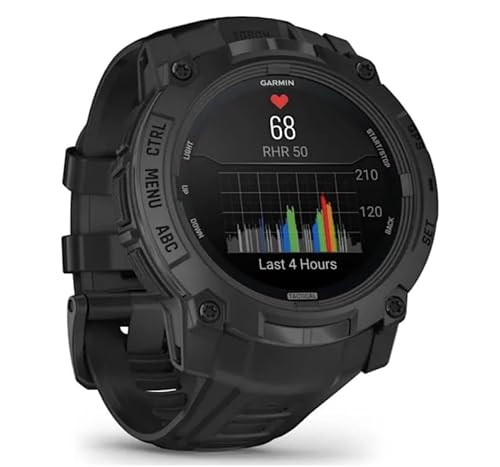 Wearable4U Garmin Instinct 3 Tactical Edition, AMOLED Display, 50mm, Rugged Outdoor GPS Smartwatch, Applied Ballistics Support, LED Flashlight, Multi-Band GPS, 10 ATM Black Earbuds Bundle