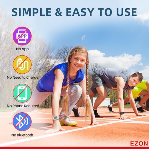 EZON T048 Digital Kids Watch for Teens Girls Boys,Sport Watch with Virtual Pet Cat Step Counter Stopwatch Pedometer Timer Alarm, No App Waterproof Fitness Tracker for Ages 7-18 (White)