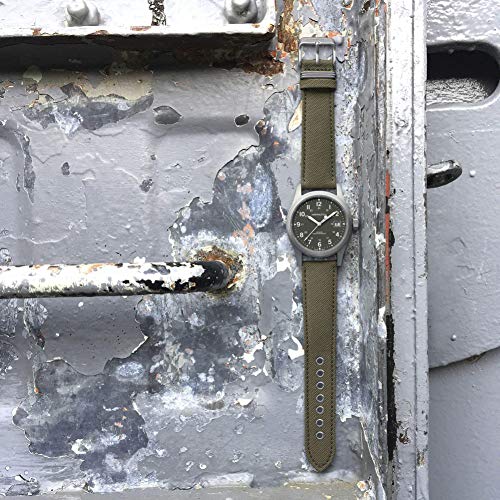 Hamilton Khaki Field Mechanical Men's Watch, 38mm Stainless Steel Case, Swiss Made, Green Dial Analog Wrist Watch for Men, 50m Waterproof, Sapphire Crystal, Canvas Strap