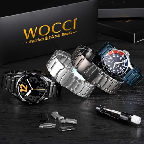 WOCCI 22mm Heavy-duty Metal Watch Band for Men, 316L Stainless Steel, Double Locking Deployant Clasp (Silver)