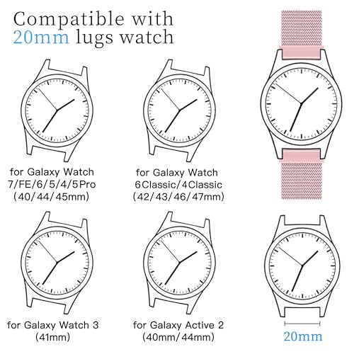 YGTIECS Soft Metal Bands Compatible with Galaxy Watch 7 Band 6 5 4 FE Active 2 40mm/44mm, 20mm Stainless Steel Milanese Strap for 6 Classic/5 Pro 45mm/4 Classic, for Samsung Watch Bands Women Men