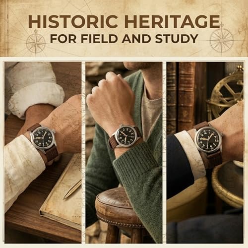 PRAESIDUS A-11 Military Watch | Automatic WW2 Field Watch for Men | 42mm Stainless Steel Case with Black Dial & Brown Nylon Strap and 100M Water Resistance, Assembled in USA