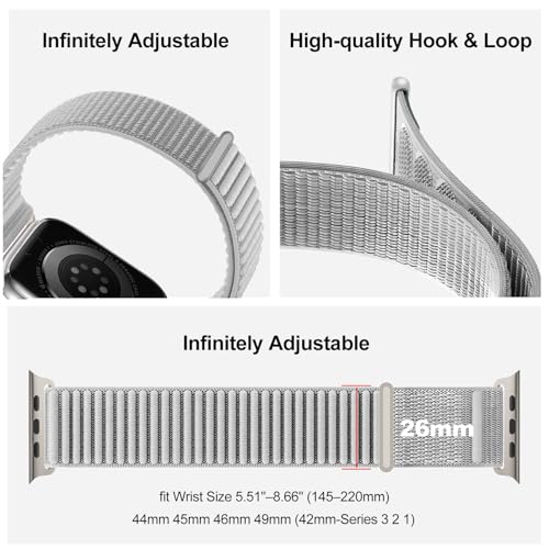 OMECKY Sport Band Compatible with Apple Watch Bands Series 11 10 46mm, 9 8 7 45mm, 4 5 6 & SE 2 3 44mm, Ultra 49mm for Women Men, Stretchy Straps for iWatch, Breathable, Nylon Soft Loop Ideal for Outdoor