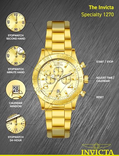 Invicta Men's 1270 Specialty Chronograph Gold Dial 18k Gold Ion-Plated Stainless Steel Watch