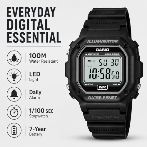 Casio Men's F108WH Illuminator Collection Black Resin Strap Digital Watch