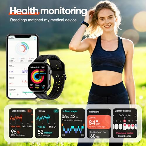 moutarlier 2026 Distance & Pace GPS Running Watch for Runners - Call & Text, AMOLED Large Screen, 50m Waterproof Swimming, Calorie & Step Counter, 2 Bands, Long Battery, for Seniors Men Women (Black)