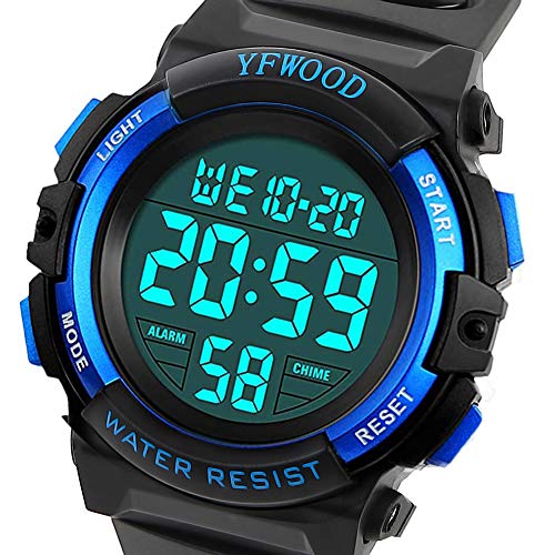 YFWOOD Kids Digital Watch for Boys 5-15, Toddler Watch Waterproof Outdoor Sport Watches, Children Electronic Analog Quartz Wrist Watches with Silicone Band Luminous Alarm Stopwatch, Christmas Birthday Gift for Kids