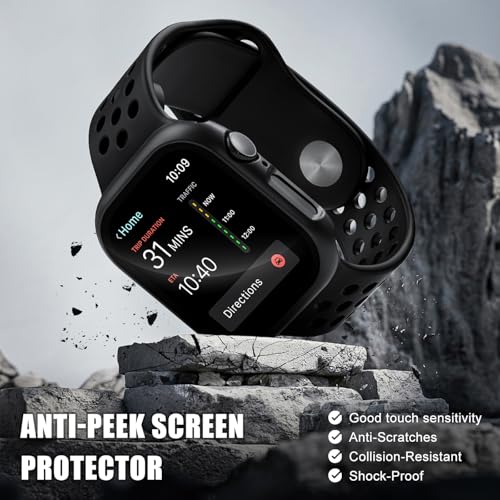 KUYUBMINYR 2 Pack Privacy Case for Apple Watch Screen Protector, Anti-Spy Tempered Glass Film Apple Watch Cover Hard PC Case Bumper for iWatch Series 11 Series 10 - Black/Black 46mm