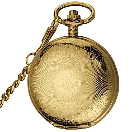 VIGOROSO Mechanical Pocket Watches for Men Gold Pocket Watch with Chain