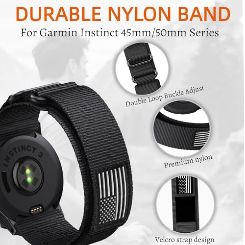 Double Loop Buckle Nylon Strap Compatible with Garmin Instinct 2/2X/3/E Series 45mm/50mm cases – Adjustable Breathable Wristband Fit for Garmin Instinct Standard/Solar/Tactical/Tide/Esports