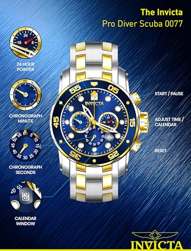 Invicta Men's Pro Diver Scuba 48mm Two Tone Stainless Steel Chronograph Quartz Watch, TT/Blue (Model: 0077)