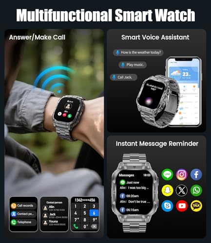 LIGE Military Smart Watch for Men(3 Bands),1000mAh/2 HD Large Screen Smartwatch, Flashlight/110+ Sports Modes, Fitness Tracker Watch for Android iOS,Black
