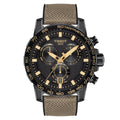 Tissot Mens Supersport Chrono 316L Stainless Steel case with Black PVD Coating Swiss Quartz Watch, Black, Beige, Textile, 22 (T1256173705101)