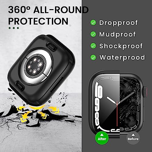 3 in 1 Goton Waterproof Hard Case for Apple Watch Screen Protector 44mm, 360° Slim Full Protective Tempered Glass Face Cover + Back Hard PC Bumper for iWatch SE 3/SE 2/SE, Series 6/5/4,44mm MatteBlack