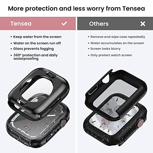 Tensea (2 in 1) for Waterproof Apple Watch Screen Protector Case 44mm SE 3/SE 2nd Generation/SE/Series 6/5/4 Accessories, 360 Front and Back, iWatch Face Cover with Tempered Glass for Women Men, 44 mm