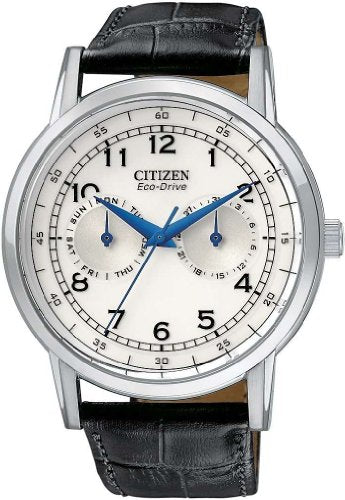 Citizen Men's Eco-Drive Corso Classic Watch in Stainless Steel with Black Leather Strap, Ivory Dial, 42mm (Model: AO9000-06B)