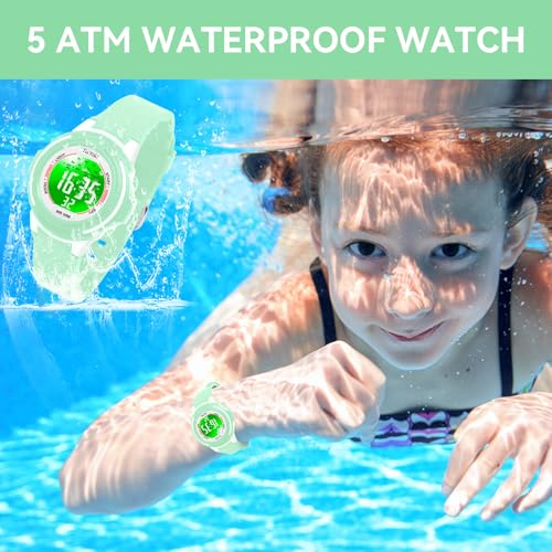 TixYolo Digital Kids Watch with 7 Color Lights 50M Waterproof,Alarm,Stopwatch,Soft Strap,Children Gifts Sports Watch for Boys Girls 5-12 Years(Green)